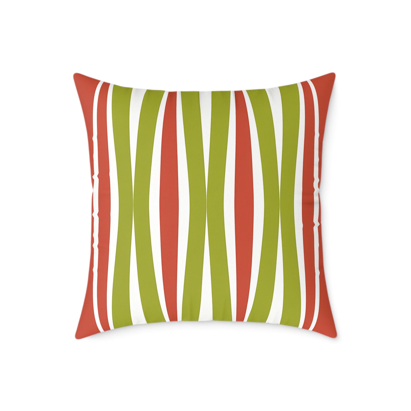 Orange Green Mid-Century Wavy Stripe Pillow | Square Throw Pillow
