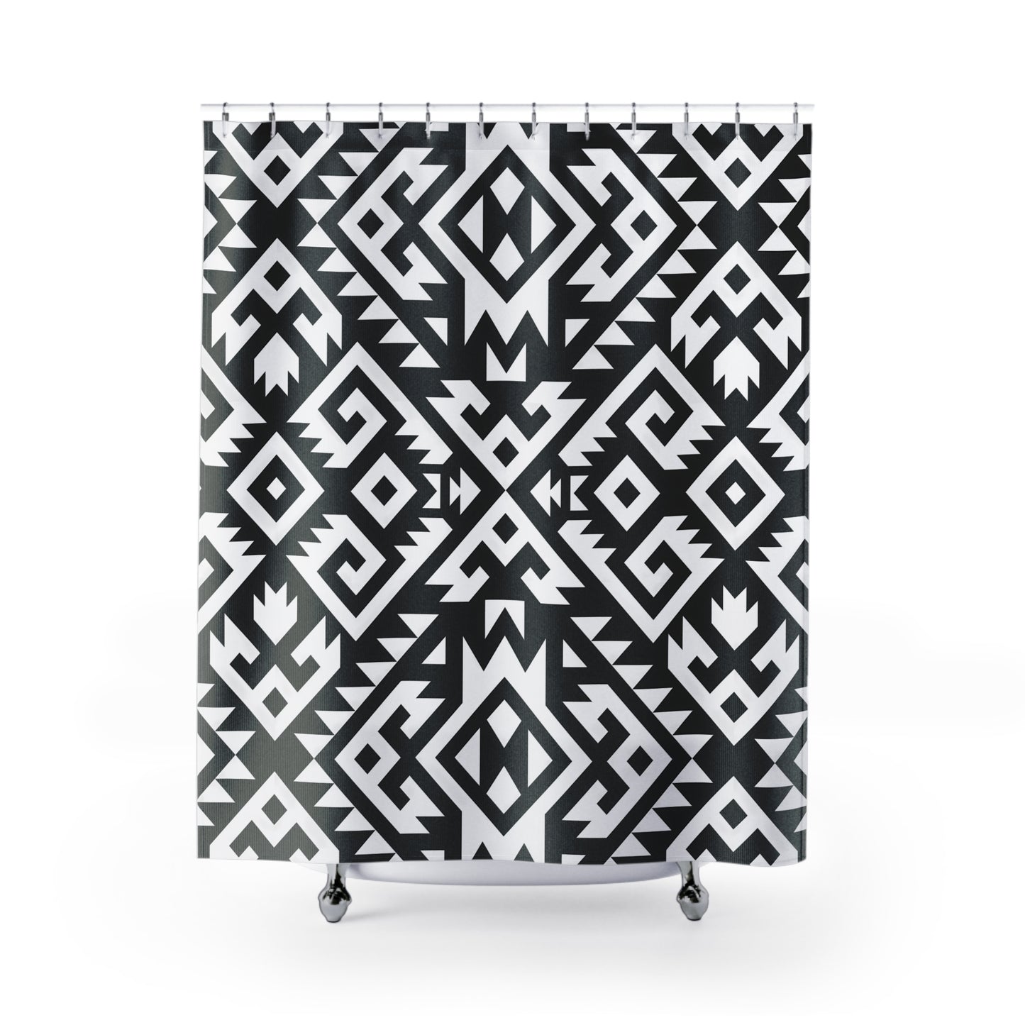 Black White Aztec Boho Geometric Shower Curtain | Tribal Pattern Bathroom