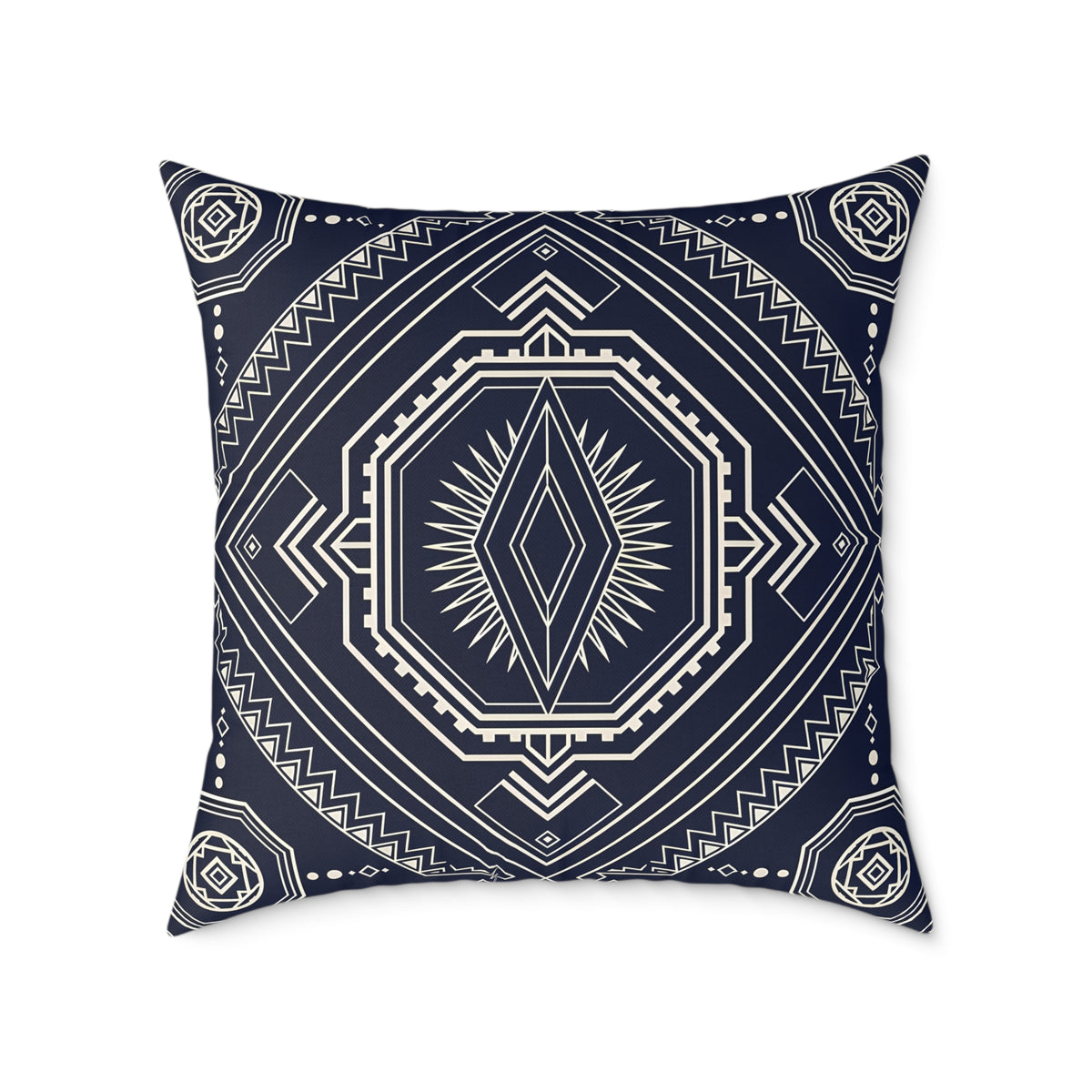 Navy Aztec Mandala Square Pillow | Geometric Boho Throw Pillow