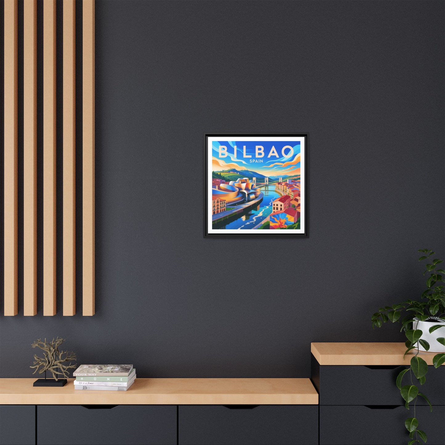Bilbao Spain travel art Matte Canvas Framed | Bilbao cityscape wall art