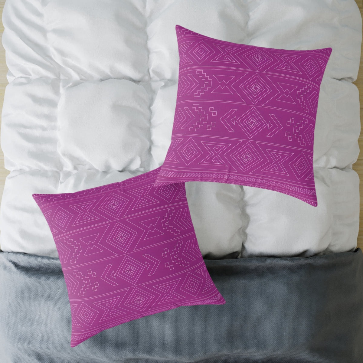 Geometric Aztec Pattern Square Poly Canvas Pillow | Magenta Tribal Throw Pillow