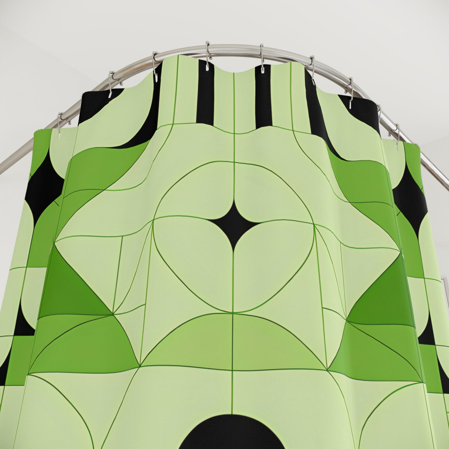 Geometric Green Shower Curtain, Modern Bathroom Decor, Stylish Home Accessory, Gift for New Homeowners, Unique Interior Design - LOLA VEGAS ART
