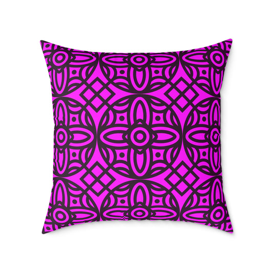 Geometric Floral Pattern Pillow | Pink-Magenta Canvas Pillow,  Decorative Home Accent, Boho Chic Throw Pillow, Gift for Home Decor