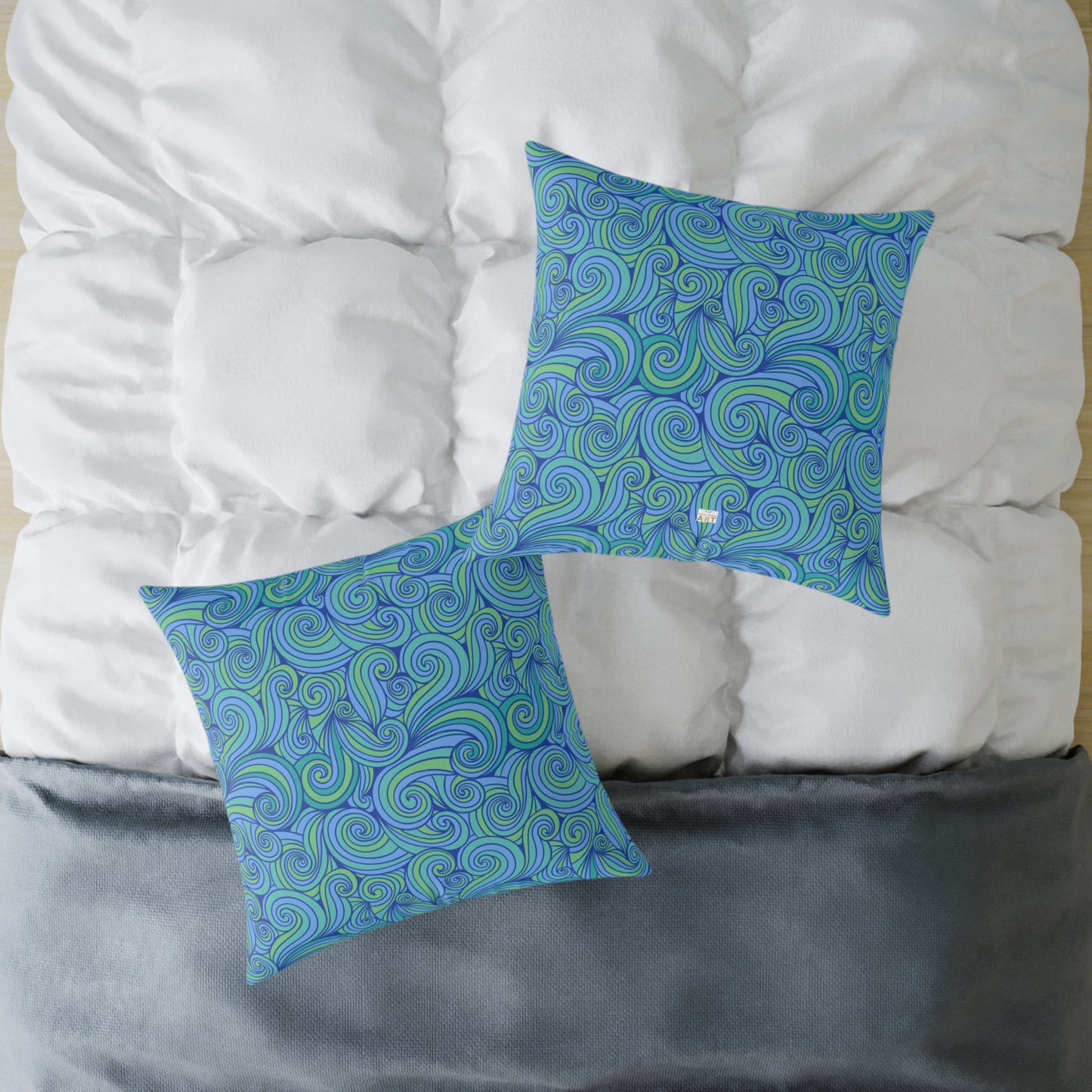 Blue Green Swirl Pattern Pillow | Square Poly Canvas Pillow