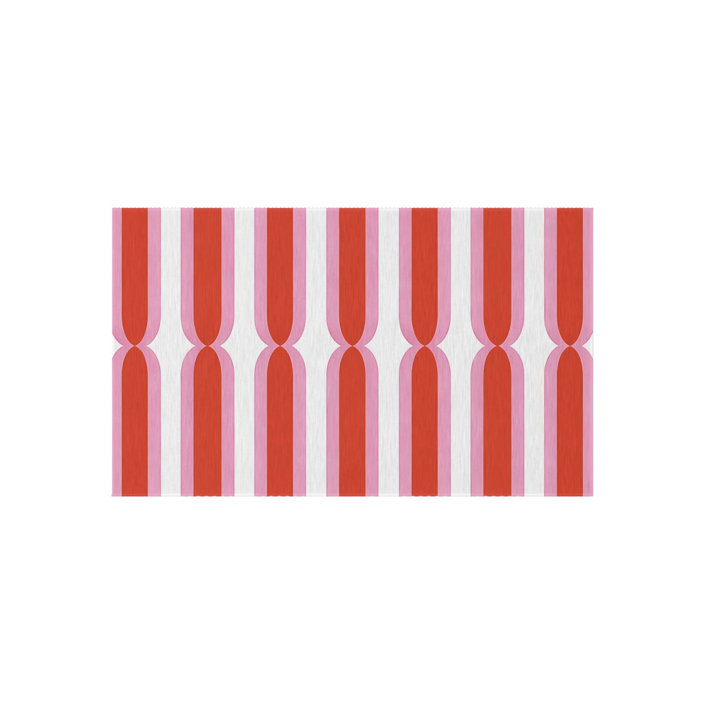 Retro Pink Orange White Stripe Outdoor/Indoor Rug | Geometric Patio Mat