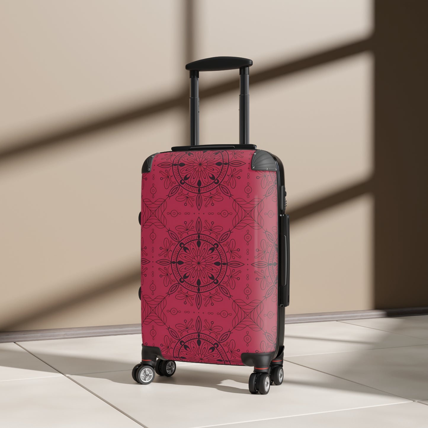 Burgundy Mandala Pattern Suitcase | Floral Travel Luggage