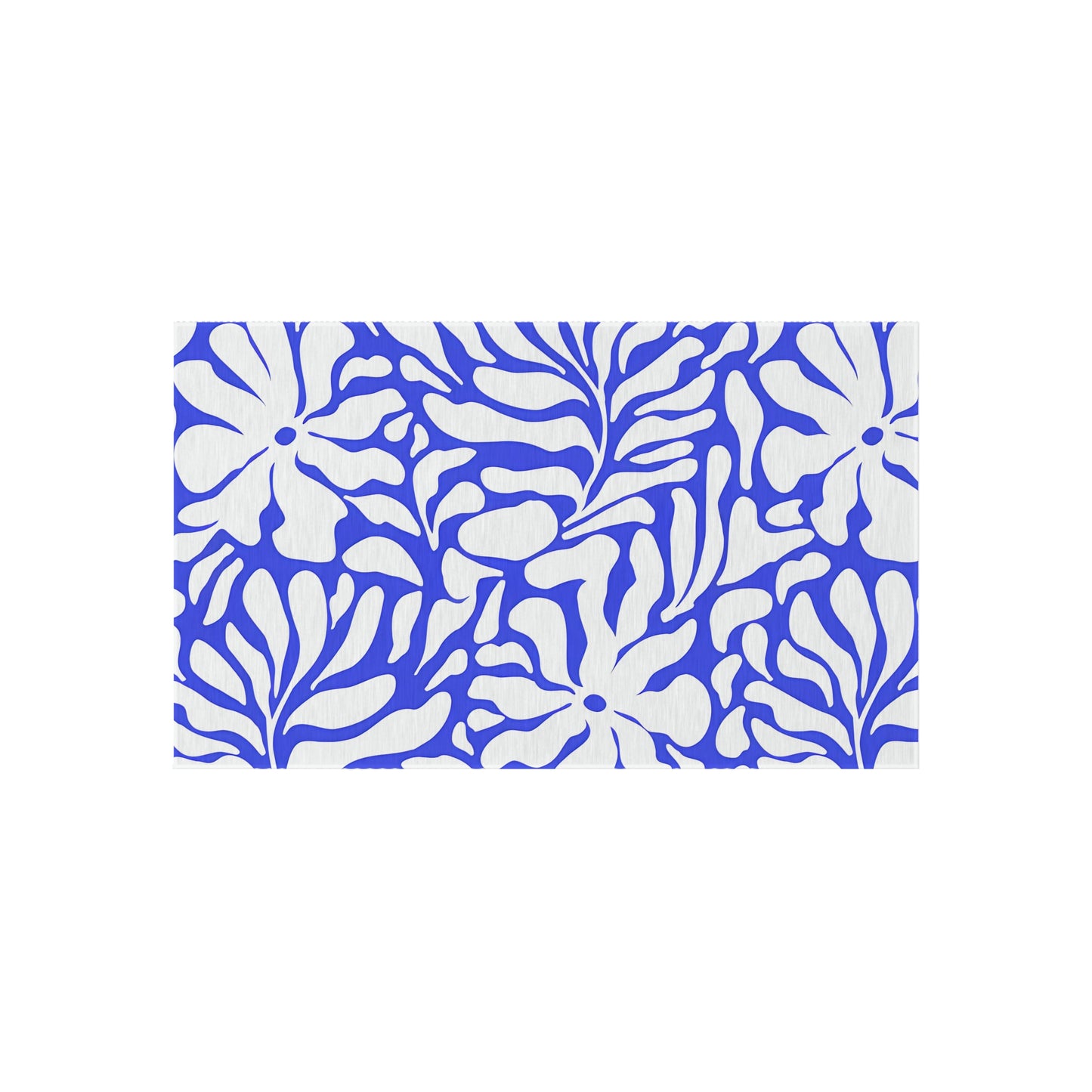 Blue White Floral Pattern Outdoor/Indoor Rug | Tropical Leaf Design