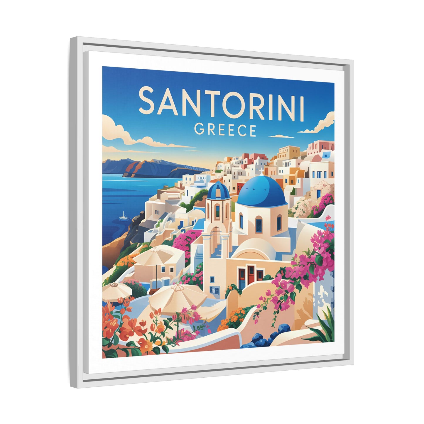 Santorini Greece Travel Art Matte Canvas Framed Wall Art