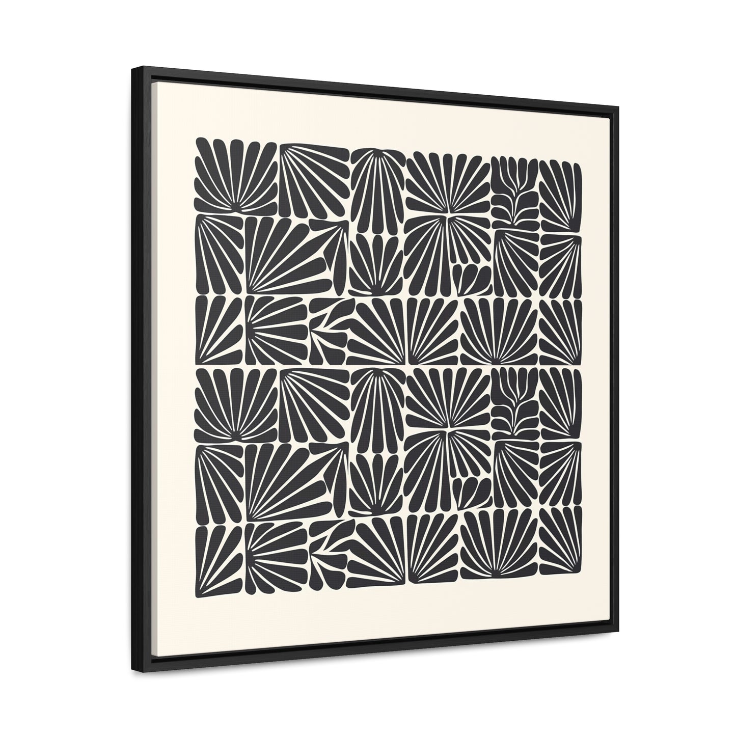 Floral Abstract Square Frame Canvas Wall Art, Matisse Style Retro Decor, Black and Off-White, Gallery Canvas Wraps, Abstract Floral Wall