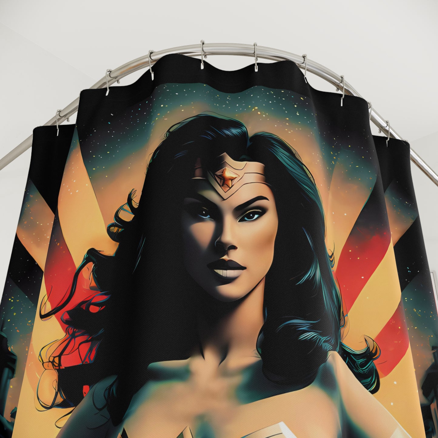 Wonder Woman Shower Curtain, Female Empowerment Comic Book Retro Art Bathroom Accessories, Superhero Bath Decor, Geeky Home Decor, Unique