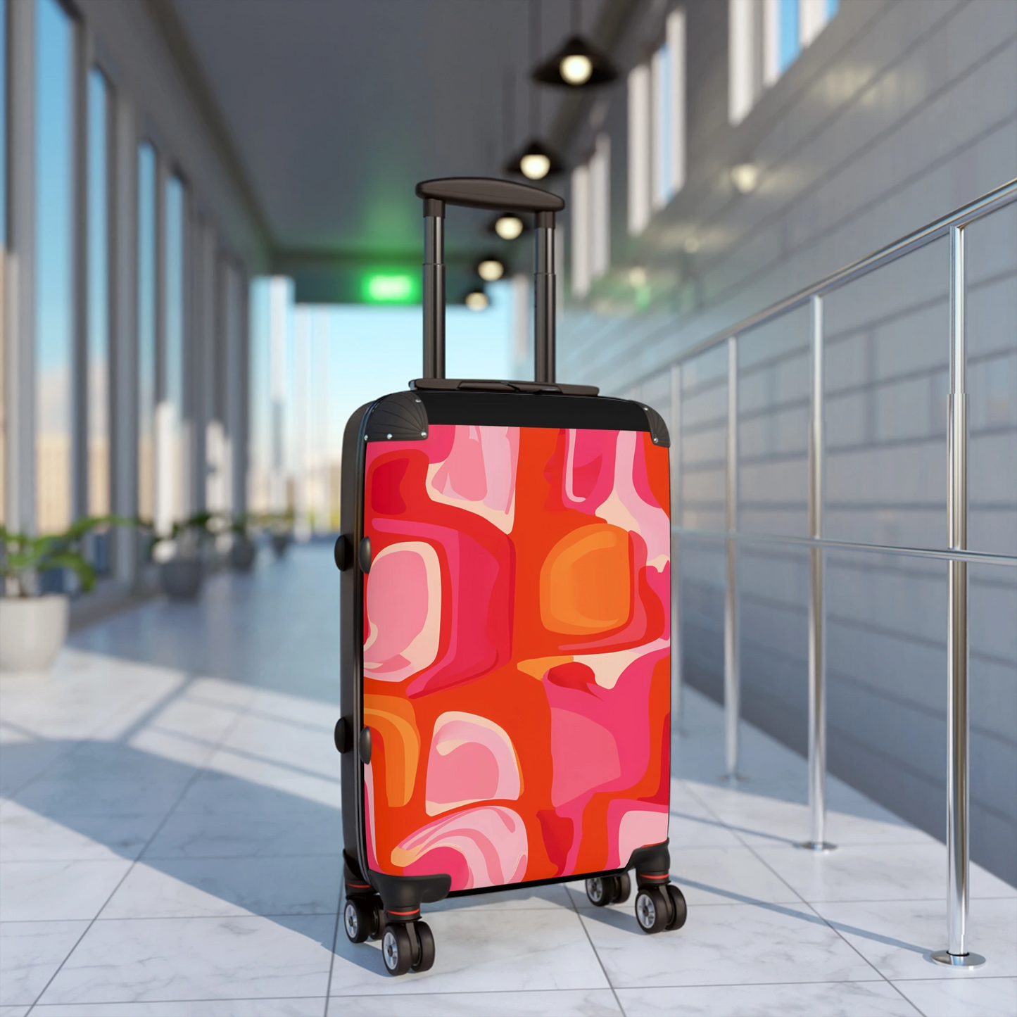 Orange and Pink Abstract Suitcase, Luggage, Travel Bags, 1960's Style, Wanderlust Adventure Organizer, Weekend Getaway Bag, Honeymoon Travel