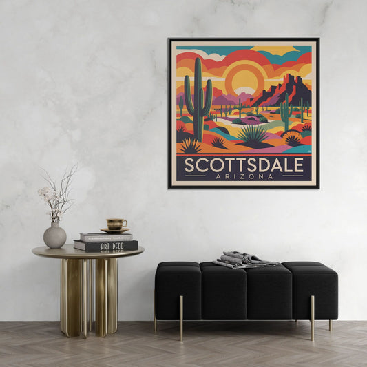 Vibrant Framed Matte Canvas Art Print, Scottsdale Arizona Wall Decor, Colorful Cactus Landscape, Southwest Home Interior, Gift Ideas