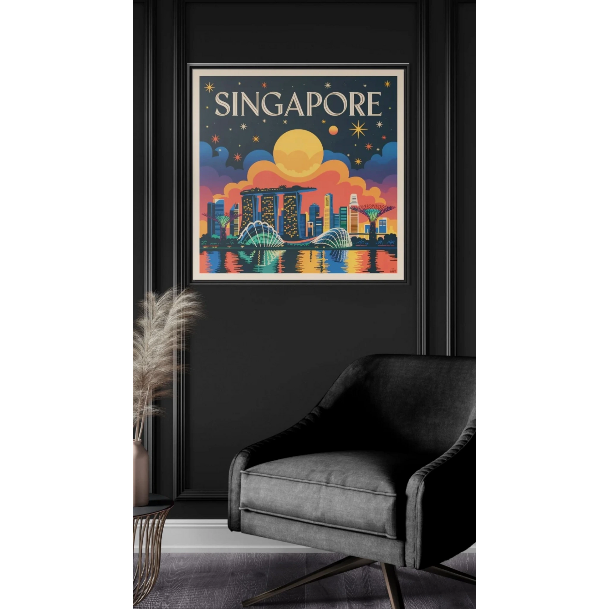 Framed Wall Art Print - Vibrant Singapore Skyline Decor, Colorful Home Decor, Gift for Travelers, Modern Art, Wall Decoration - LOLA VEGAS ART