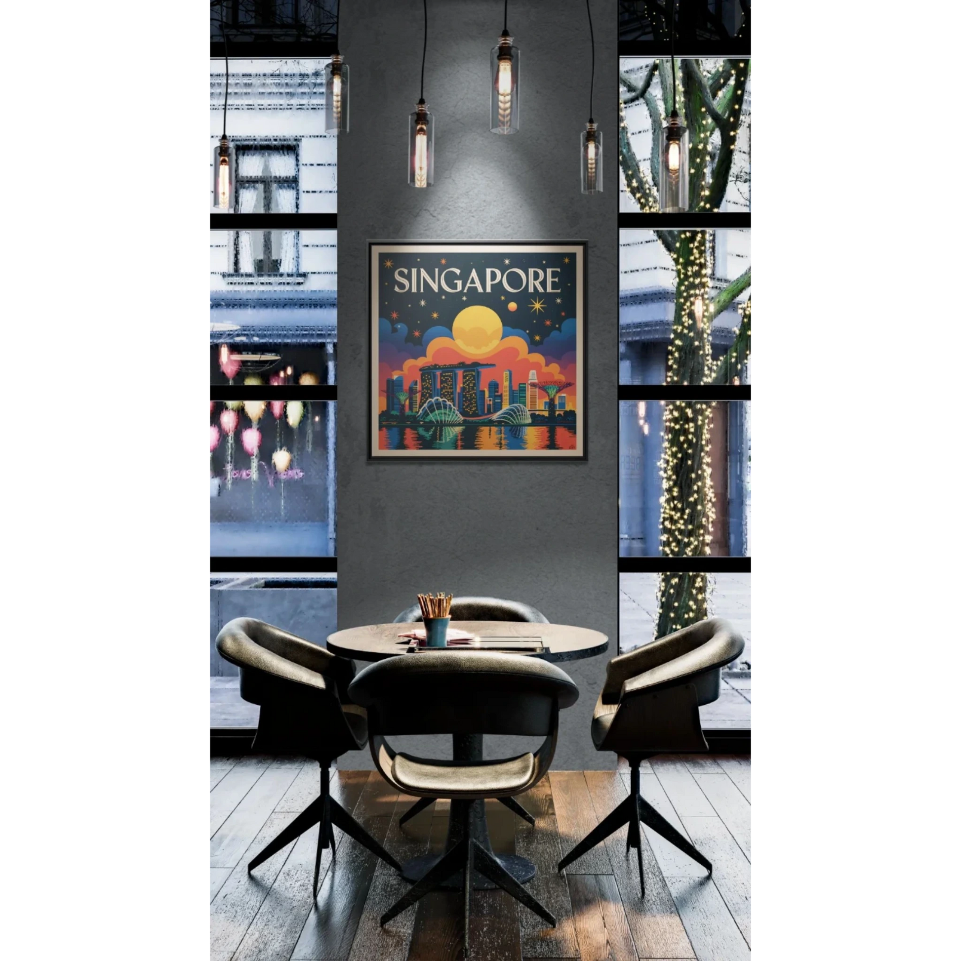 Framed Wall Art Print - Vibrant Singapore Skyline Decor, Colorful Home Decor, Gift for Travelers, Modern Art, Wall Decoration - LOLA VEGAS ART