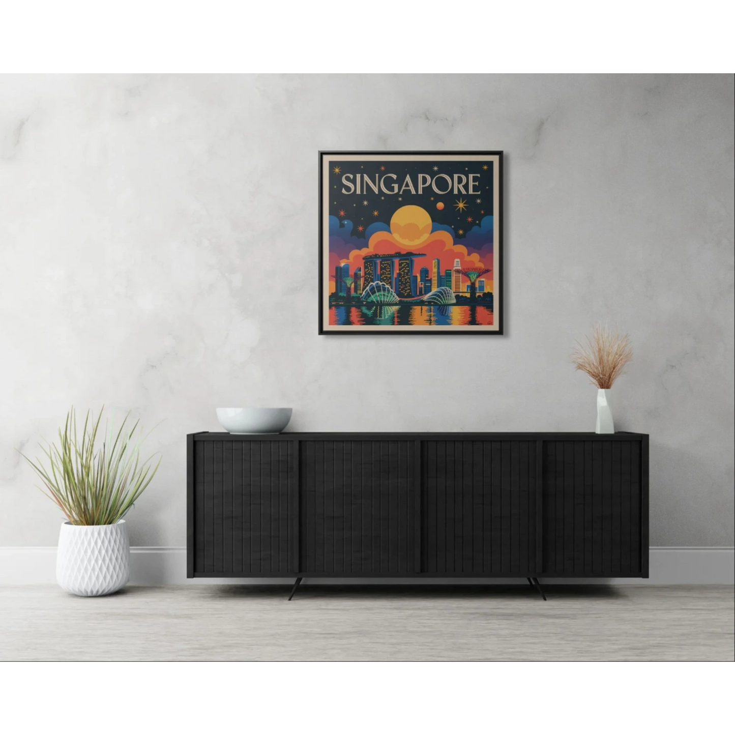 Framed Wall Art Print - Vibrant Singapore Skyline Decor, Colorful Home Decor, Gift for Travelers, Modern Art, Wall Decoration - LOLA VEGAS ART