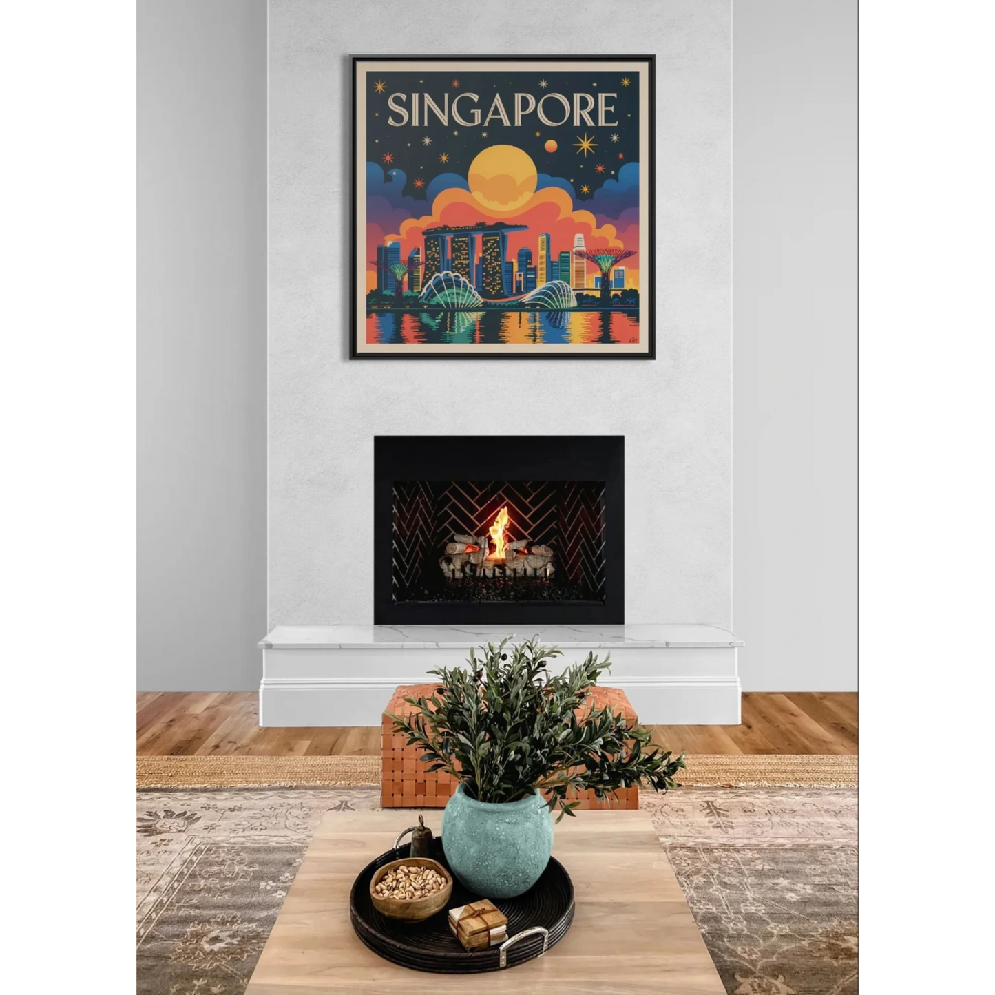Framed Wall Art Print - Vibrant Singapore Skyline Decor, Colorful Home Decor, Gift for Travelers, Modern Art, Wall Decoration - LOLA VEGAS ART