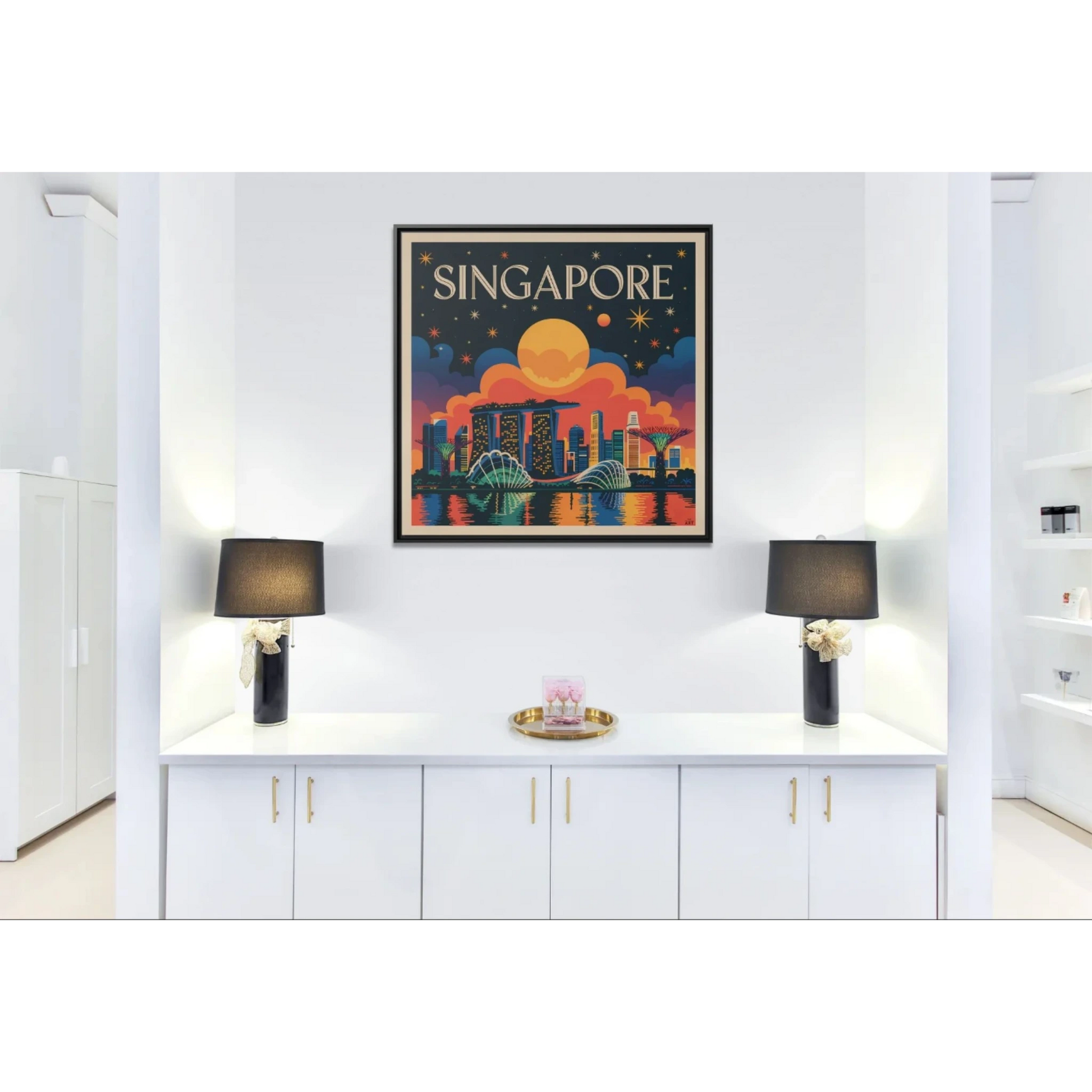 Framed Wall Art Print - Vibrant Singapore Skyline Decor, Colorful Home Decor, Gift for Travelers, Modern Art, Wall Decoration - LOLA VEGAS ART