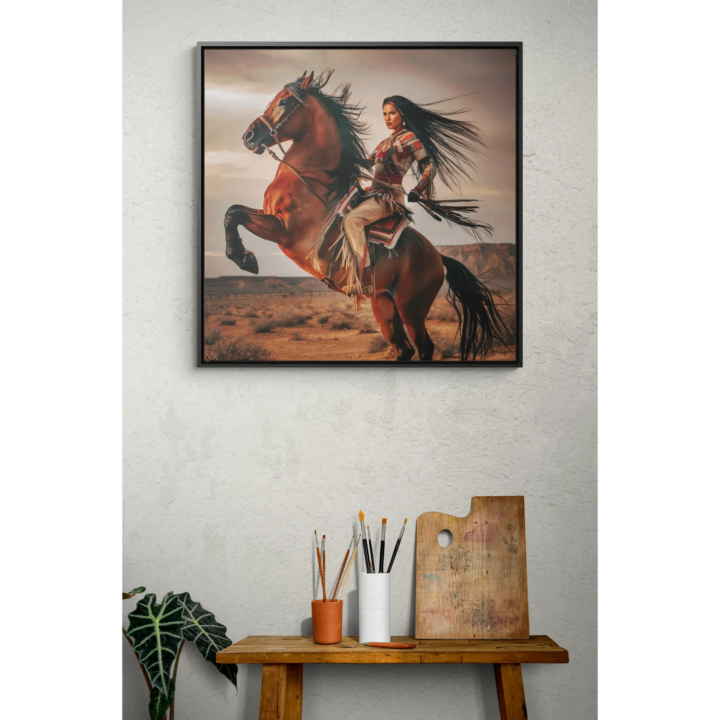 Canvas Wall Art - Chenoa and Dakota, Beautiful Southwestern Female Warrior and Horse in the Desert