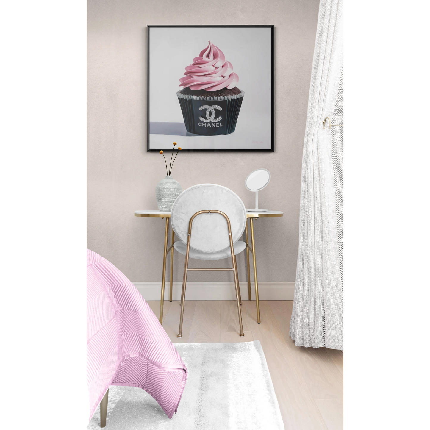 Fashionista Glam Canvas Wall Art, Girly Room Decor, Pink Cupcake Square Frame, Chanel Inspired, Gallery Canvas Wraps, Square Frame Wall