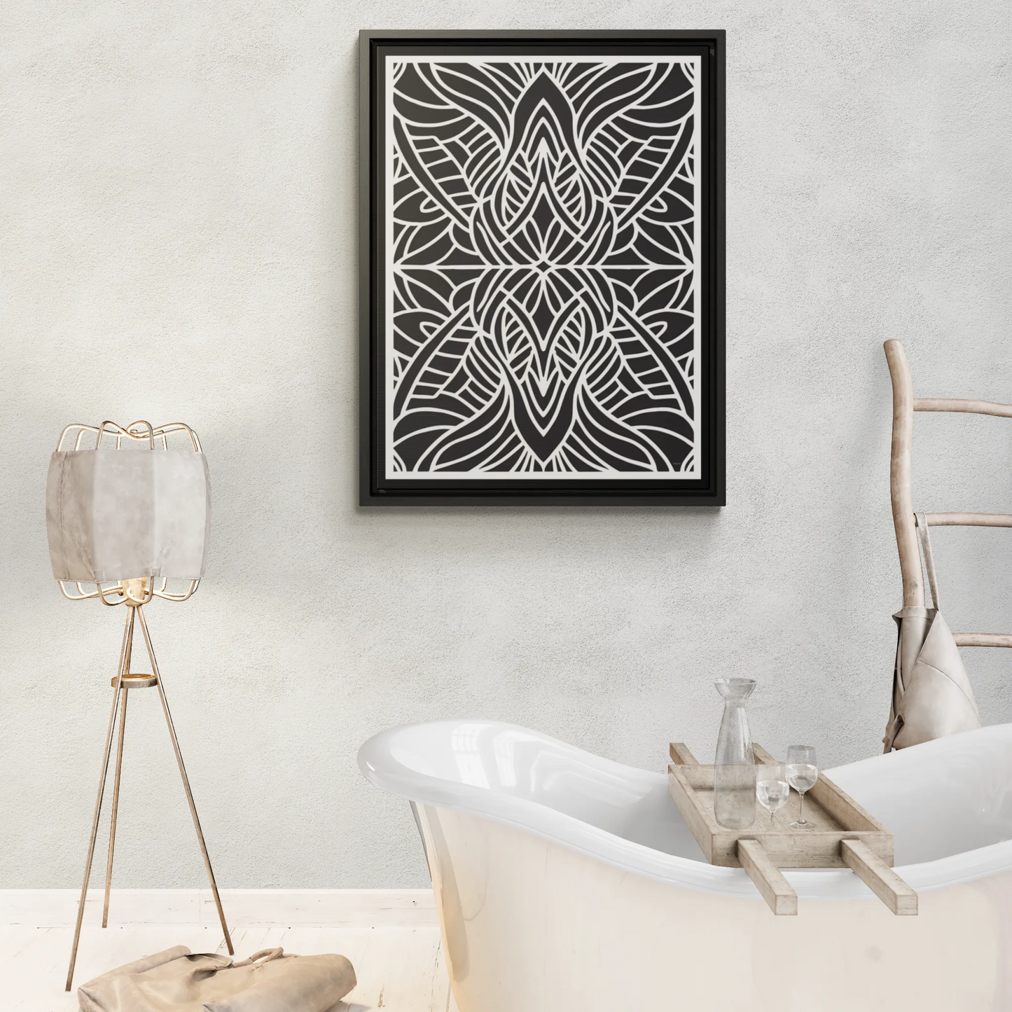 Canvas Wall Art, Black and White Tribal Design Vertical Frame - Ethnic and Dramatic, Gallery Prints, Wall Decor, Home Decoration, Living