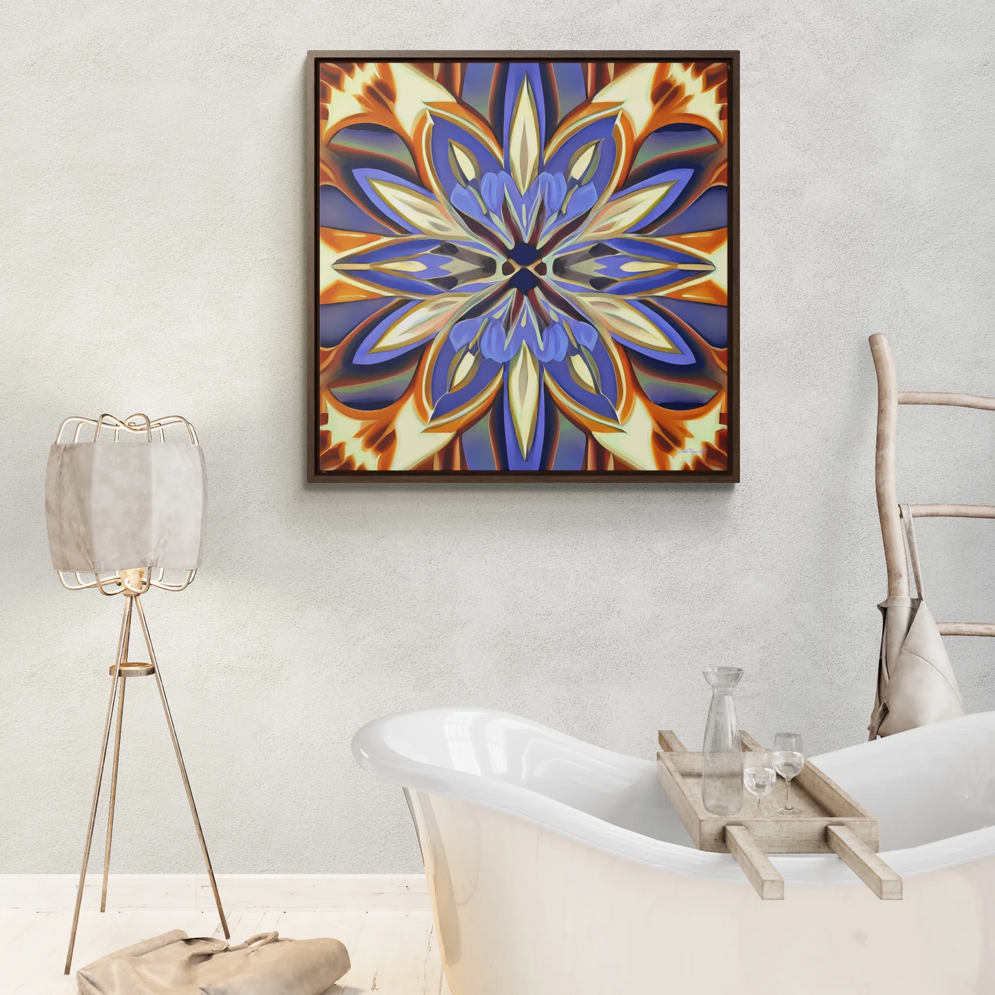 Canvas Wall Art, Abstract Floral Square Frame, Iris Purple Cream Brown Flowers, Home Decor, Gallery Prints, Floral Wall Decor, Room Decor,