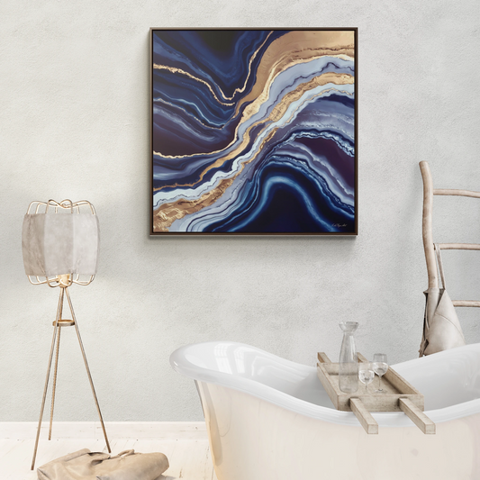 Geode Canvas Wall Art, Blue Gold White Square Frame, Decorative Gallery Wrap, Abstract Painting, Home Decor, Modern Artwork, Gift for Her