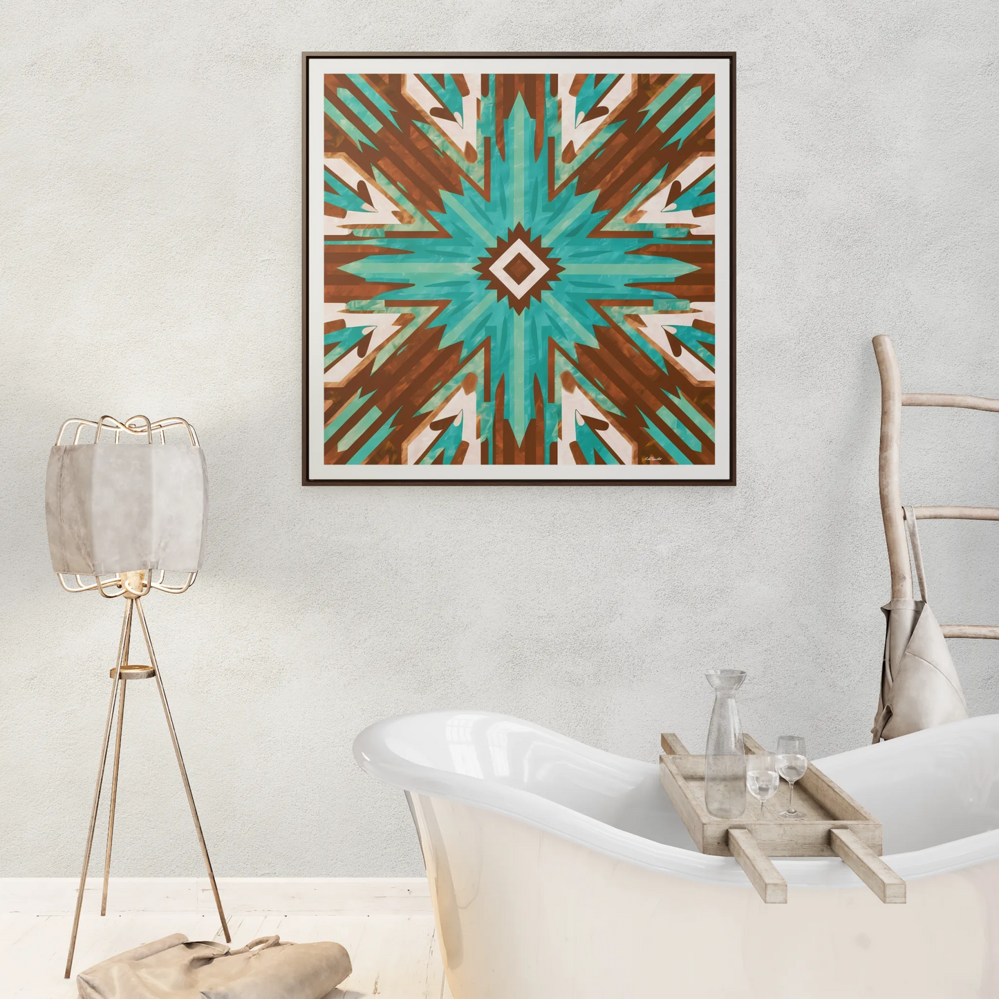 Canvas Wall Art, Turquoise and Brown Boho Southwestern Abstract Design, Ethnic Home Decor - Square Frame, , Gallery