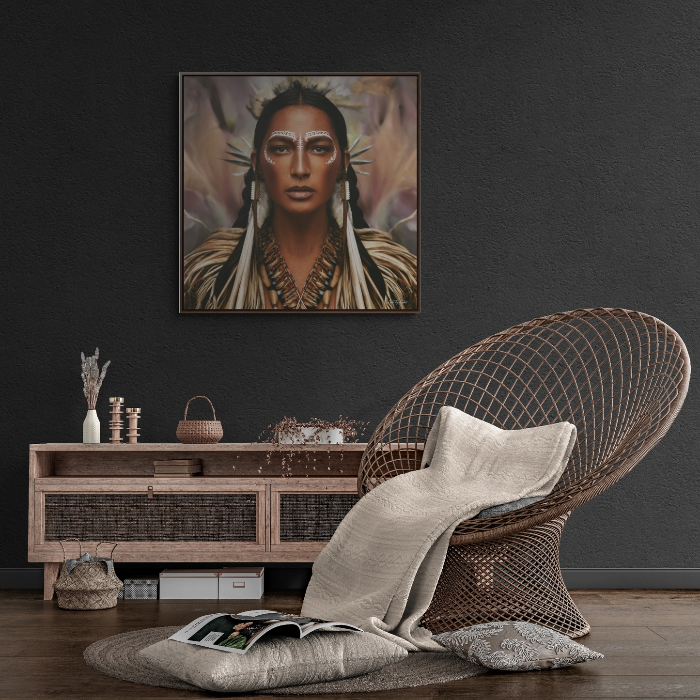 Woman Square Framed Canvas Wall Art, Gallery Canvas Wraps, Fine Art Photography Print, Home Decor, Wall Hanging, Boho Chic,