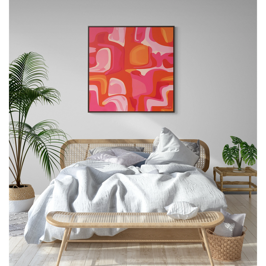 Canvas Wall Art, Pink and Orange Abstract Design, Psychedelic Square Frame Decor, 1960's Vibe Print, Square Gallery Canvas, Home Decor, Wall