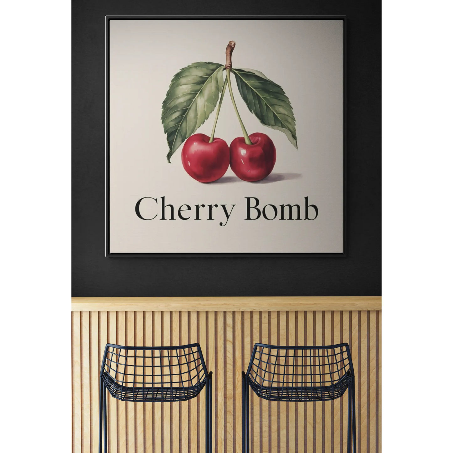 Square Frame Wall Art, Cherry Bomb Cherries Gallery Canvas Wrap, Cute Quirky Home Decor, Kitchen Decor, Fruit Lover Gift, Square Wall