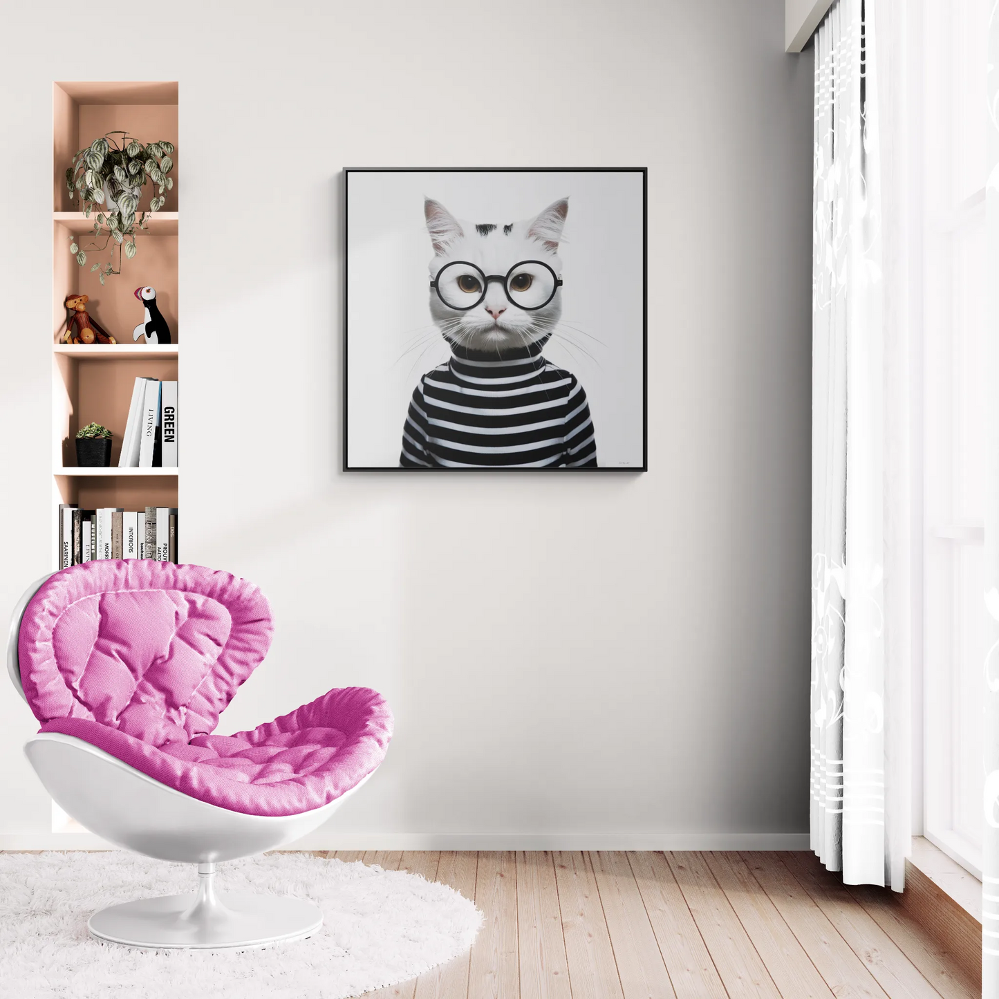 Square Canvas Wall Art, Maxwell Furrington Cool Cat Framed Animal Home Decor, Gallery Canvas Wraps, Square Frame, Wall Hanging, Living Room