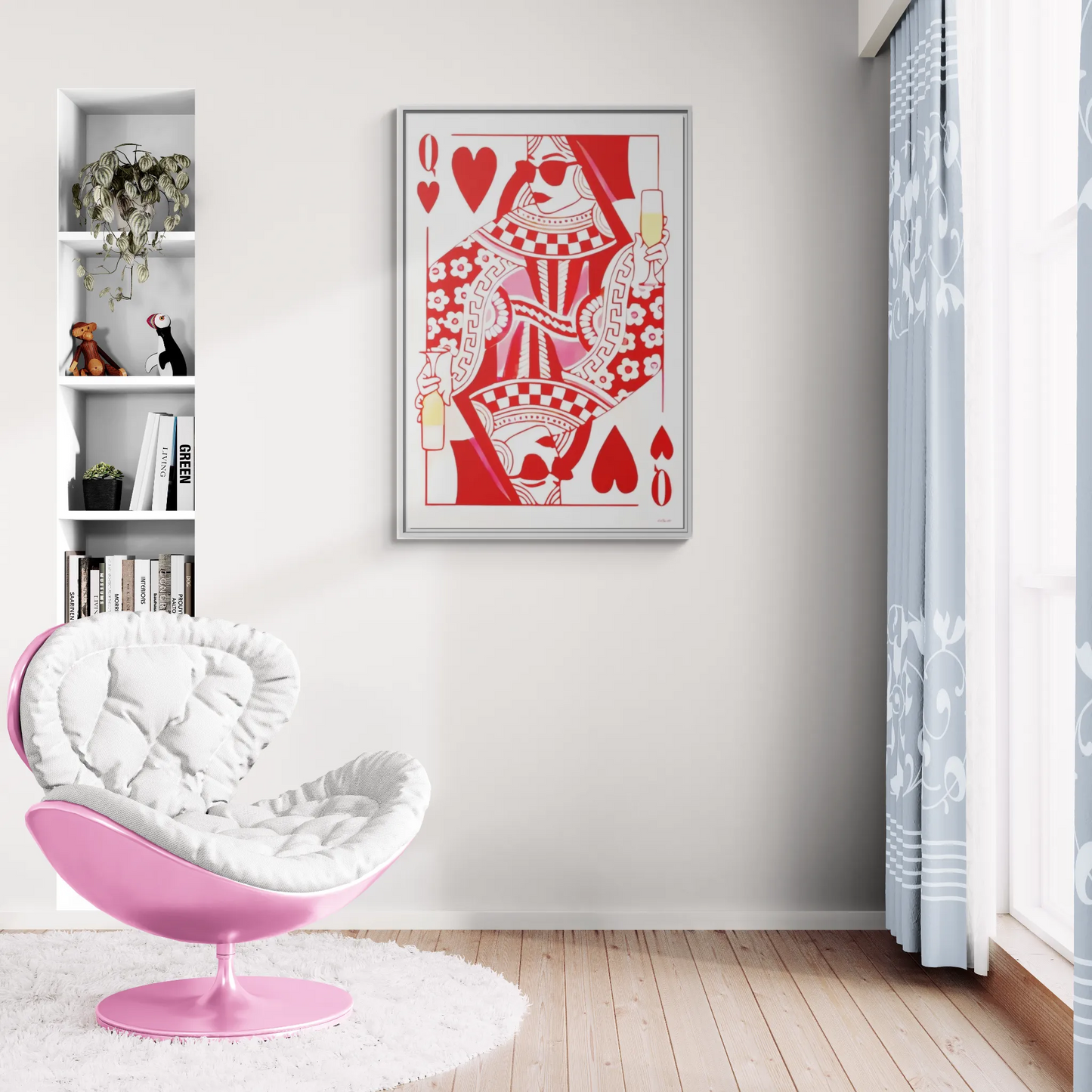 Framed Canvas, Fashionista Wall Art, Glam Queen Of Hearts, Champagne Decor, Feminine Stylish Print - LOLA VEGAS ART