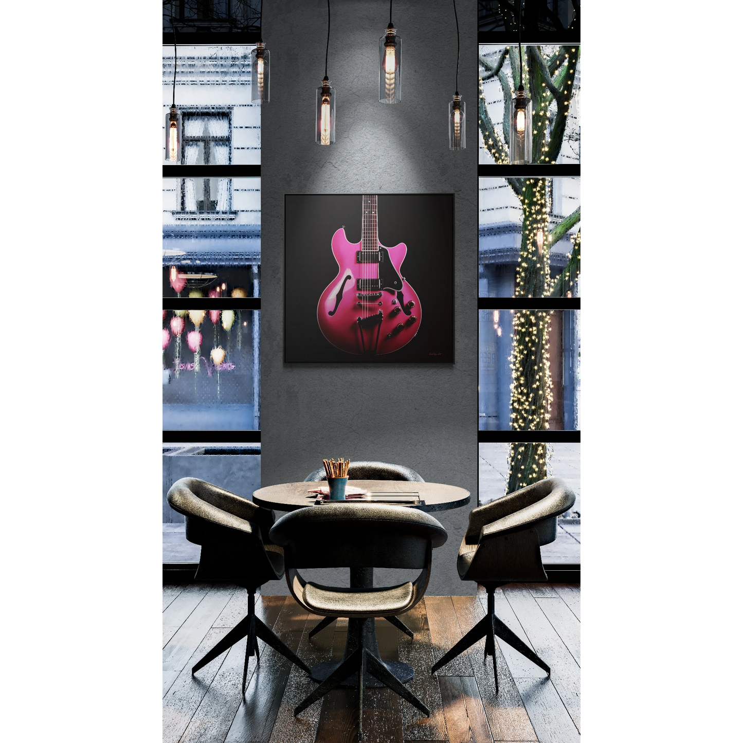 Square Frame Canvas Wall Art, Fine Art Hot Pink Electric Guitar Photography for Guitar Lovers - Hip & Dramatic Decor, Gallery Frames, Music