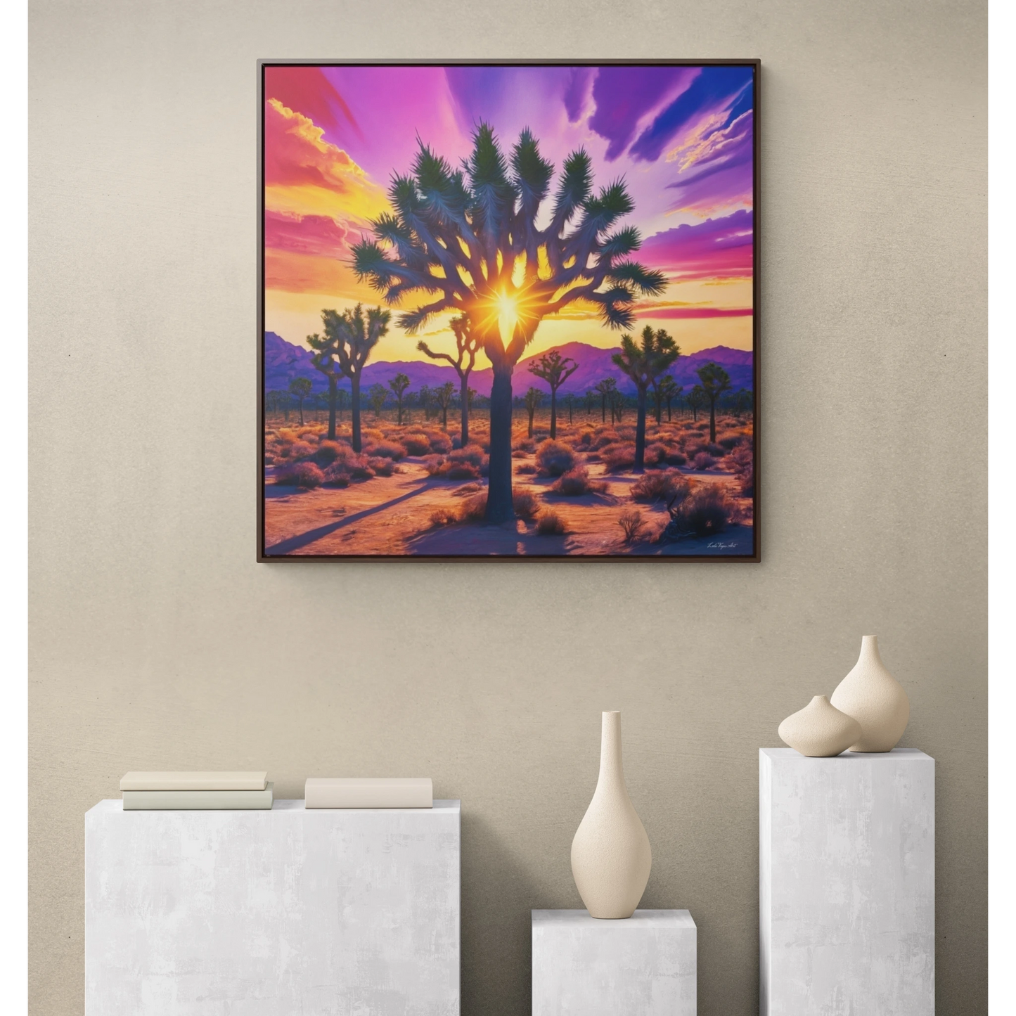 Joshua Tree Square Canvas, Gallery Wrap Wall Art, Square Frame Home Decor, Desert Landscape Print, Southwestern Wall Hanging