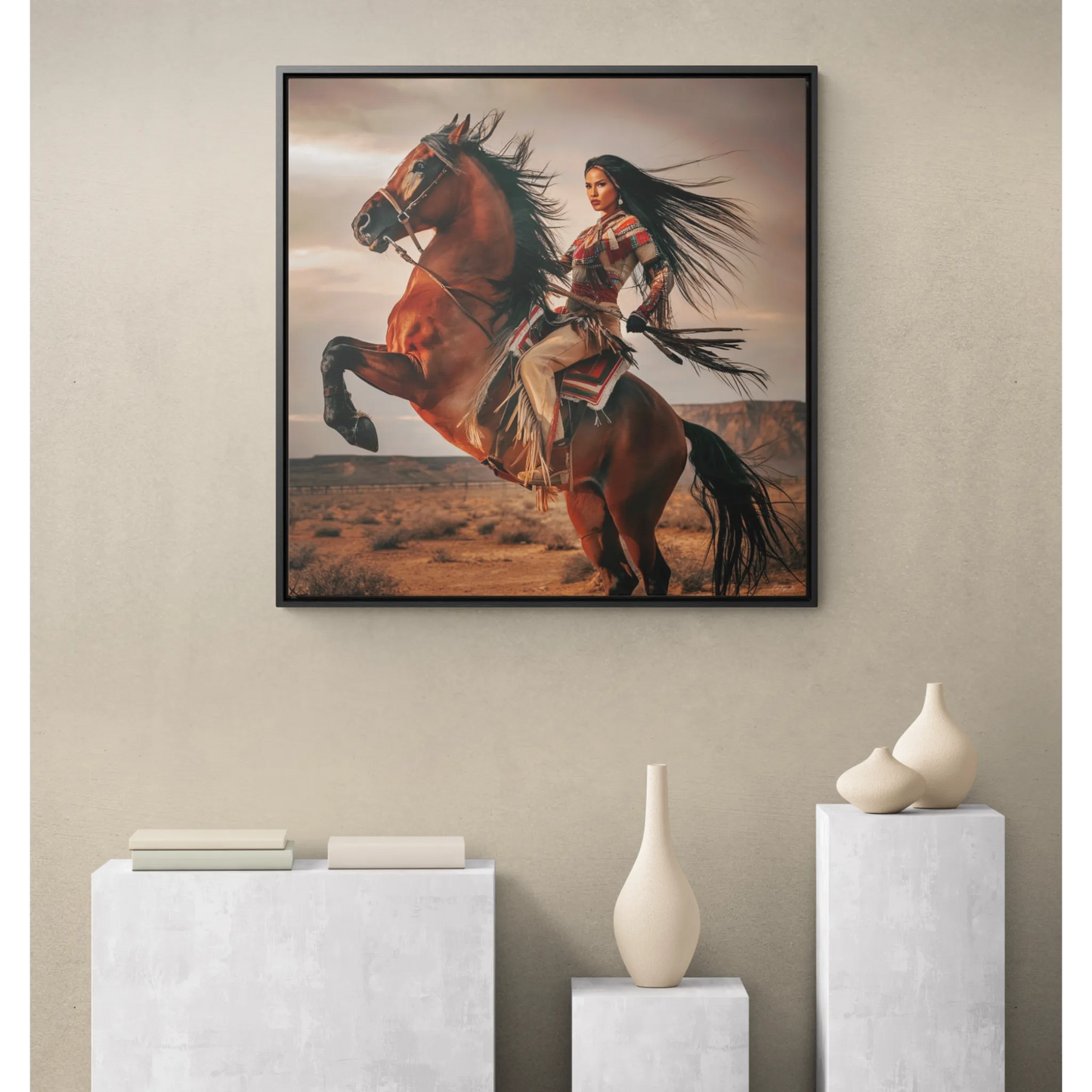 Canvas Wall Art - Chenoa and Dakota, Beautiful Southwestern Female Warrior and Horse in the Desert