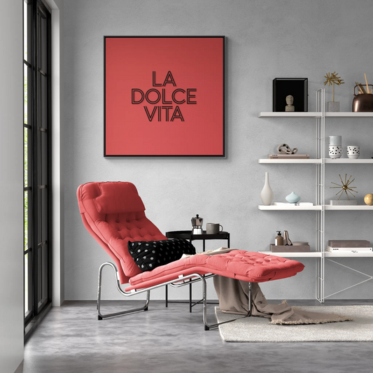 Square Frame Wall Art, LA DOLCE VITA Typography Canvas, Orange and Black, Cool Home Decor, Gallery Canvas Wrap, Home Office Decor, Unique