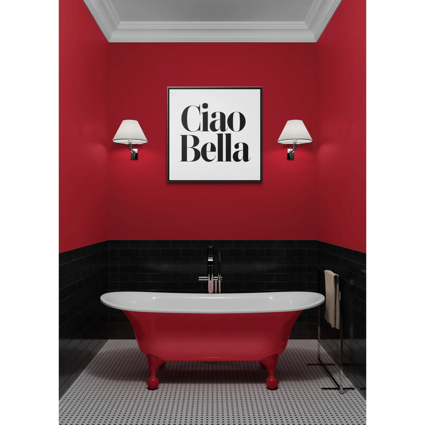 Square Frame Canvas Wall Art, Ciao Bella Typography - Hello Beautiful Italian Decor, Gallery Wraps Gift, Classy, Stylish Home Decor