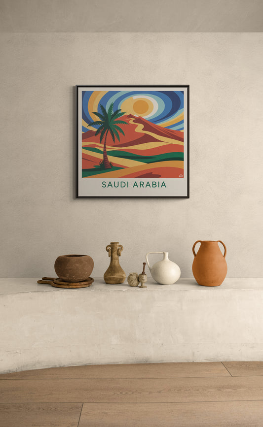 Vibrant Framed Canvas Art, Saudi Arabia Desert Landscape Wall Decor, Travel Gift, Home Aesthetic, Wall Art for Living Room, Boho Decor