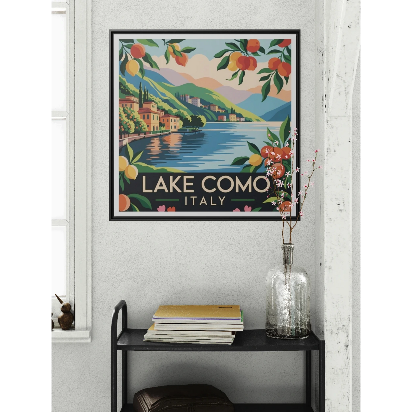 Framed Lake Como Wall Art, Vintage Wall Decor, Italian Landscape Artwork, Home Decor Gift, Travel Nostalgia