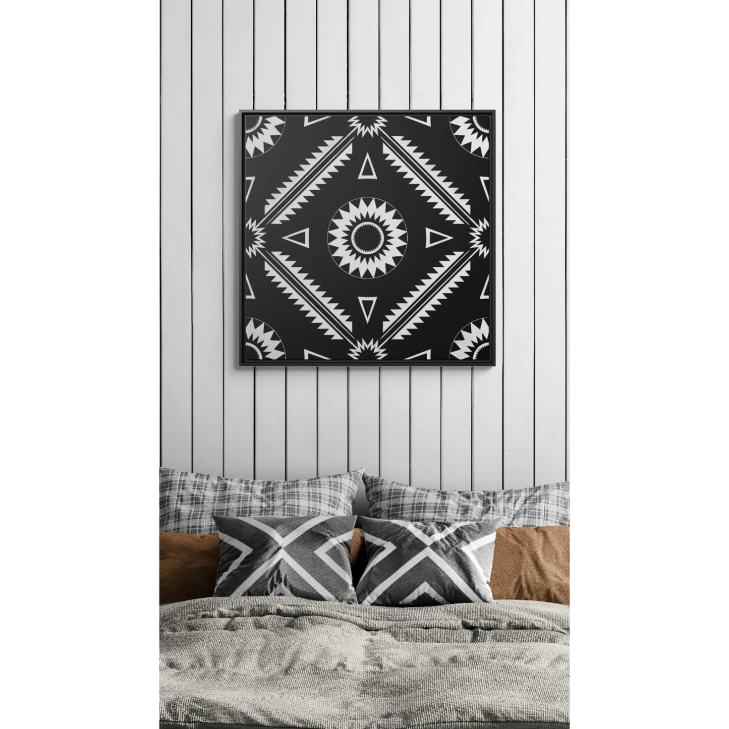 Framed Abstract Art Print, Geometric Wall Decor, Modern Home Accent, Black and White Framed Canvas - LOLA VEGAS ART