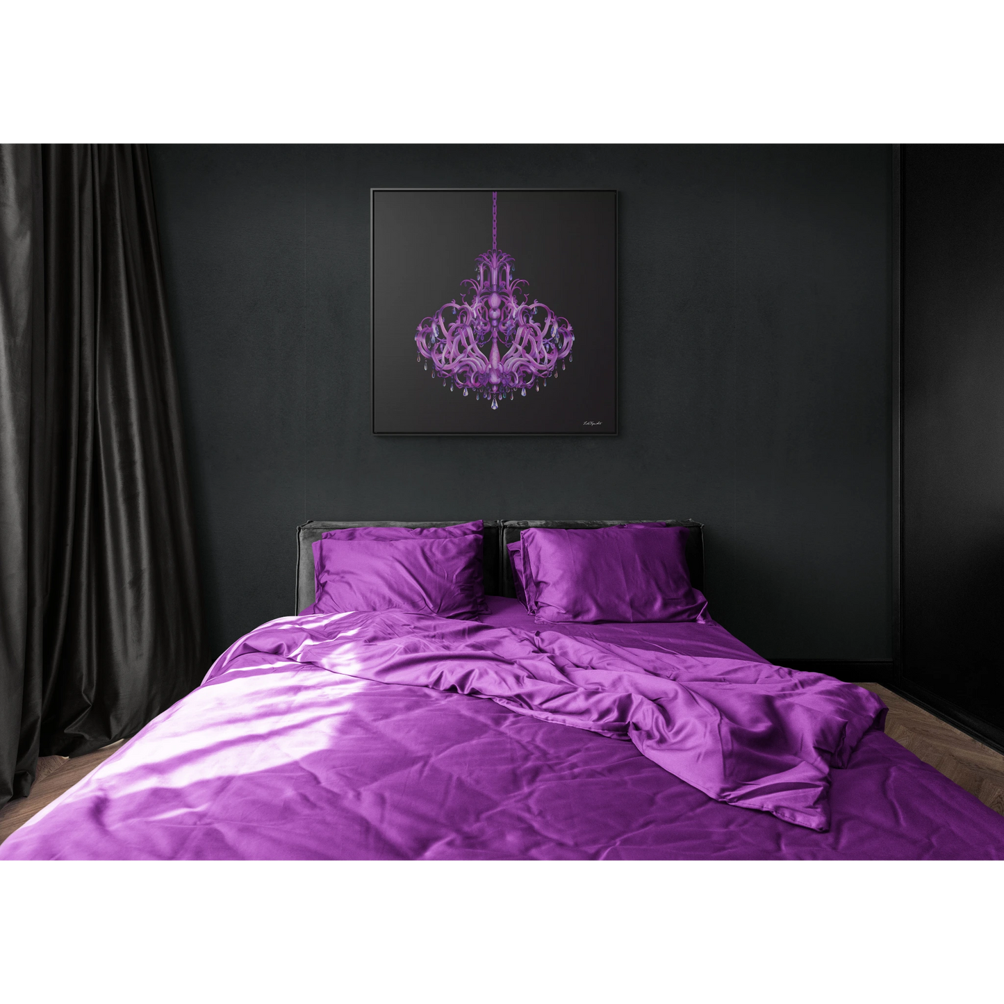 Gothic Crystal Chandelier Square Canvas, Elegant Dramatic Wall Art - Gallery Wraps, Square Frame, Purple Home Decor, Glamorous Gothic Art,