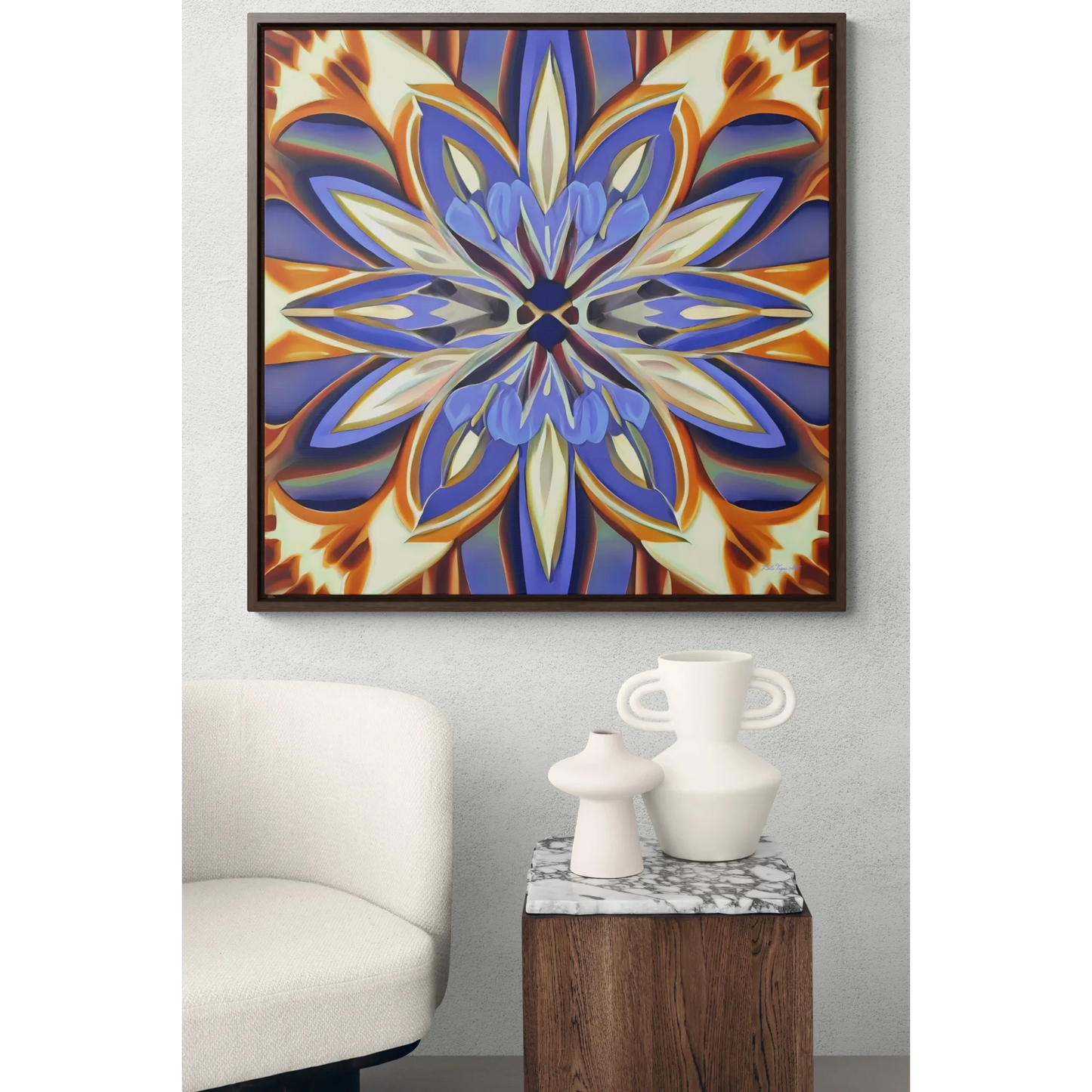 Canvas Wall Art, Abstract Floral Square Frame, Iris Purple Cream Brown Flowers, Home Decor, Gallery Prints, Floral Wall Decor, Room Decor,