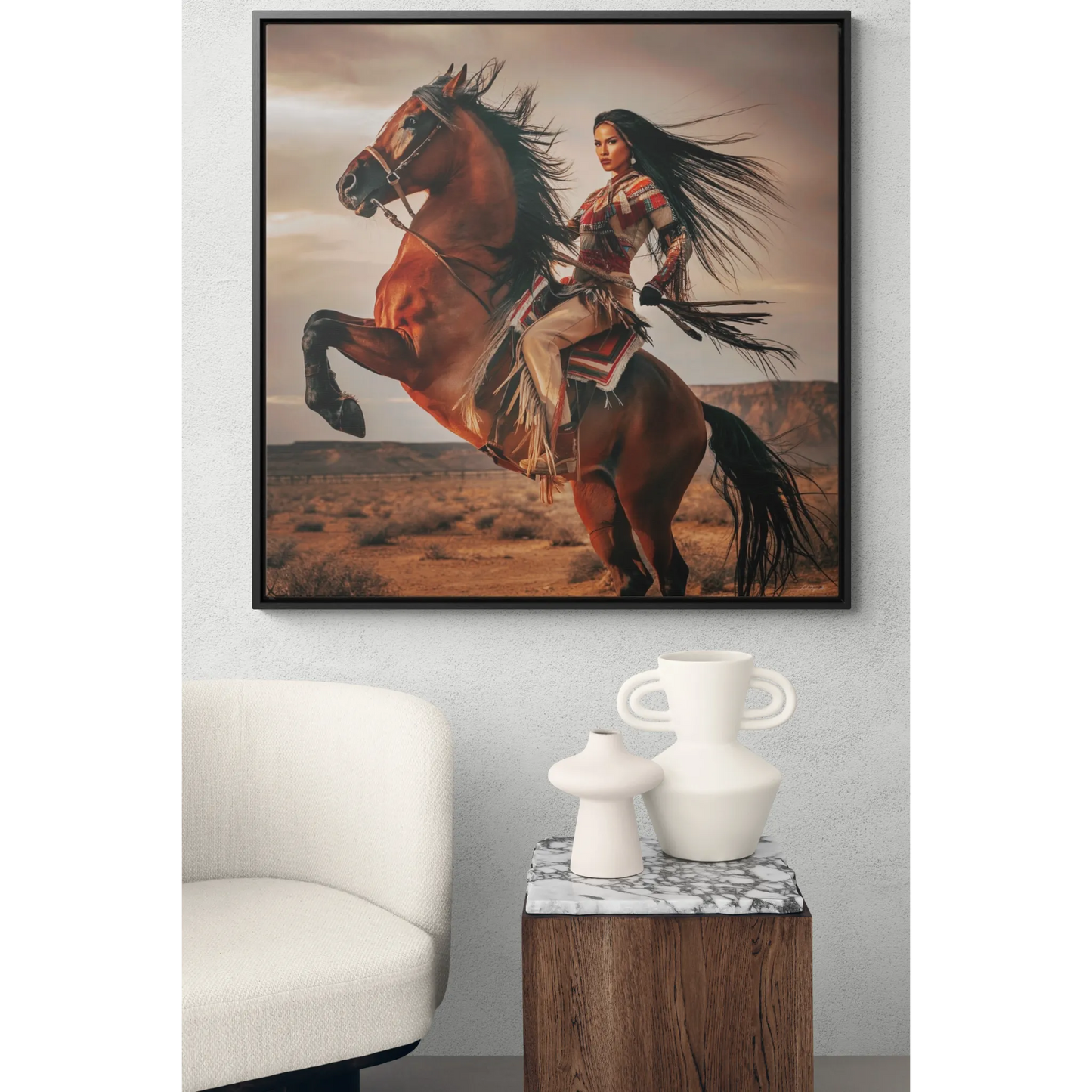 Canvas Wall Art - Chenoa and Dakota, Beautiful Southwestern Female Warrior and Horse in the Desert