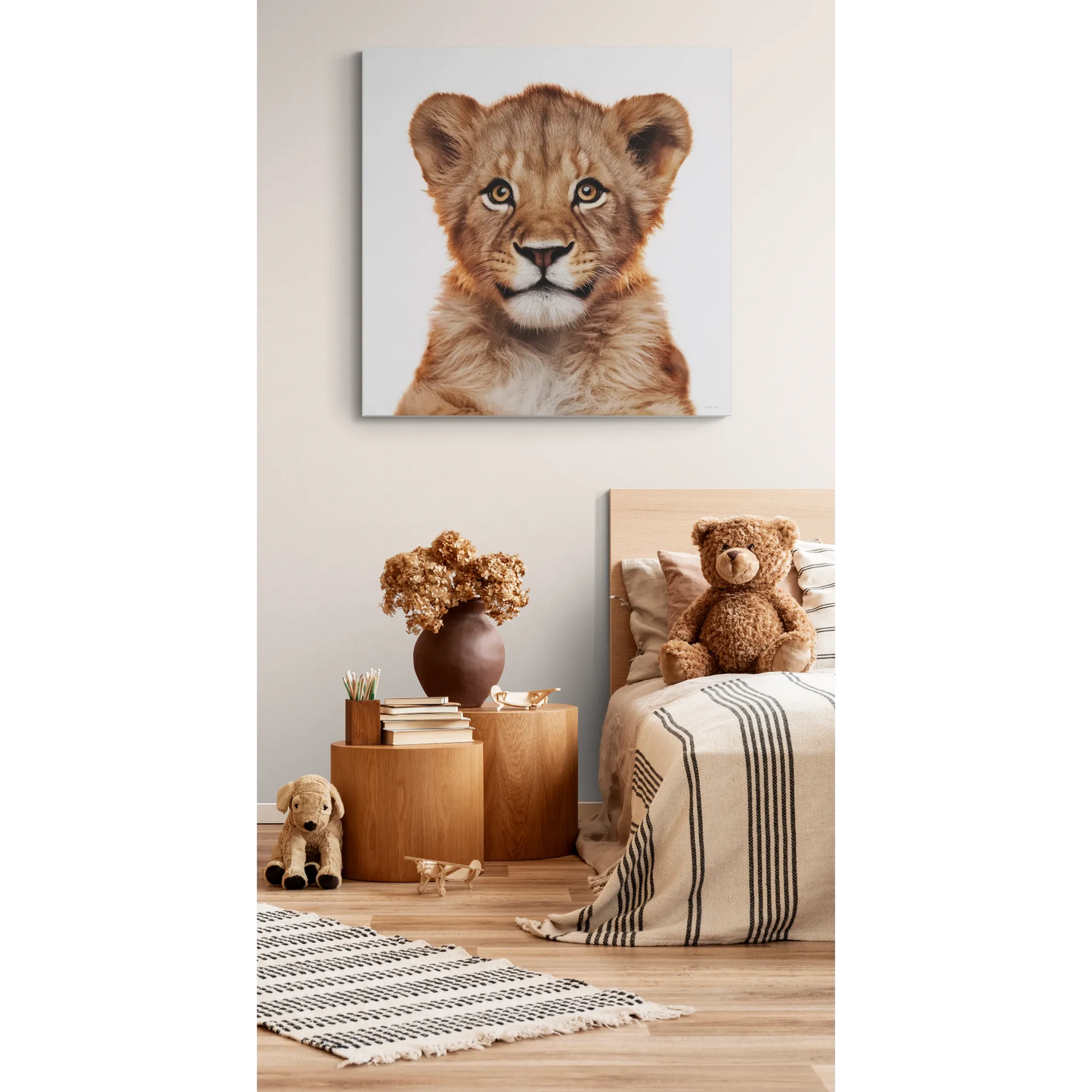 Canvas Print, Baby Lion Fine Art Photography, Stretched Matte Wall Art for Animal Lovers and Kids Room Decor, Nursery Safari Theme, Jungle