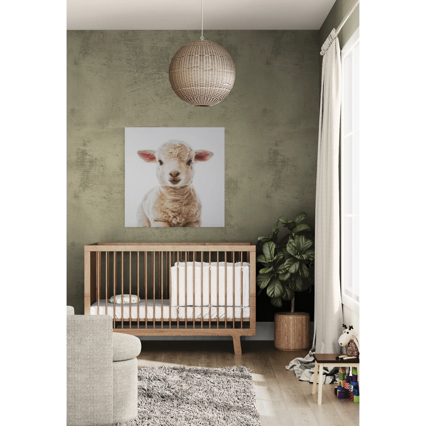 Canvas Wall Art, Baby Lamb Square Matte Stretched, Animal Lover Gift, Children's Decor, Fine Art Photography Print