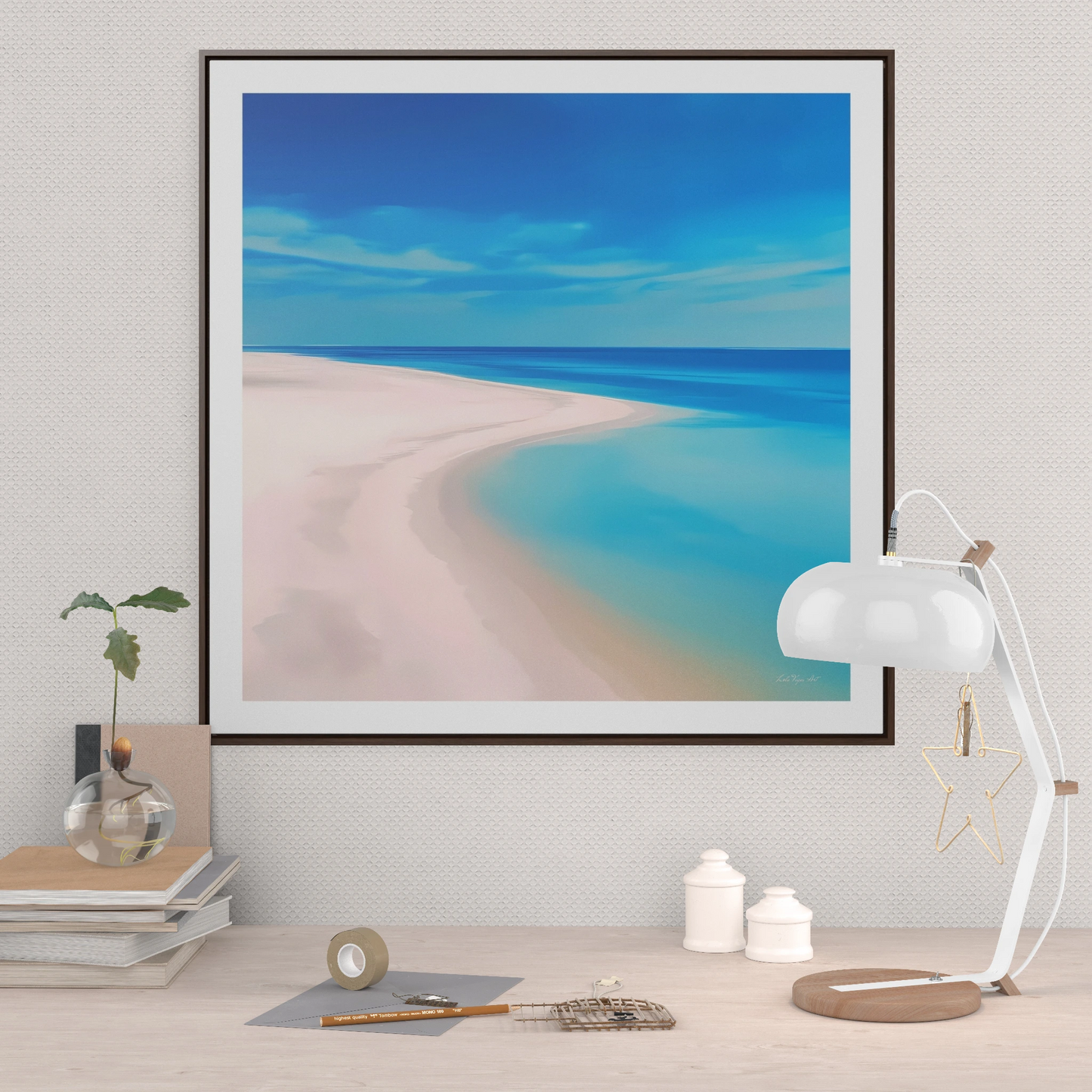 Square Frame Wall Art, Coastal Beach Decor, Gallery Canvas Wraps, Aerial Beach Scene, Serene Summer Beach Print, Ocean Wall Decor, Sandy