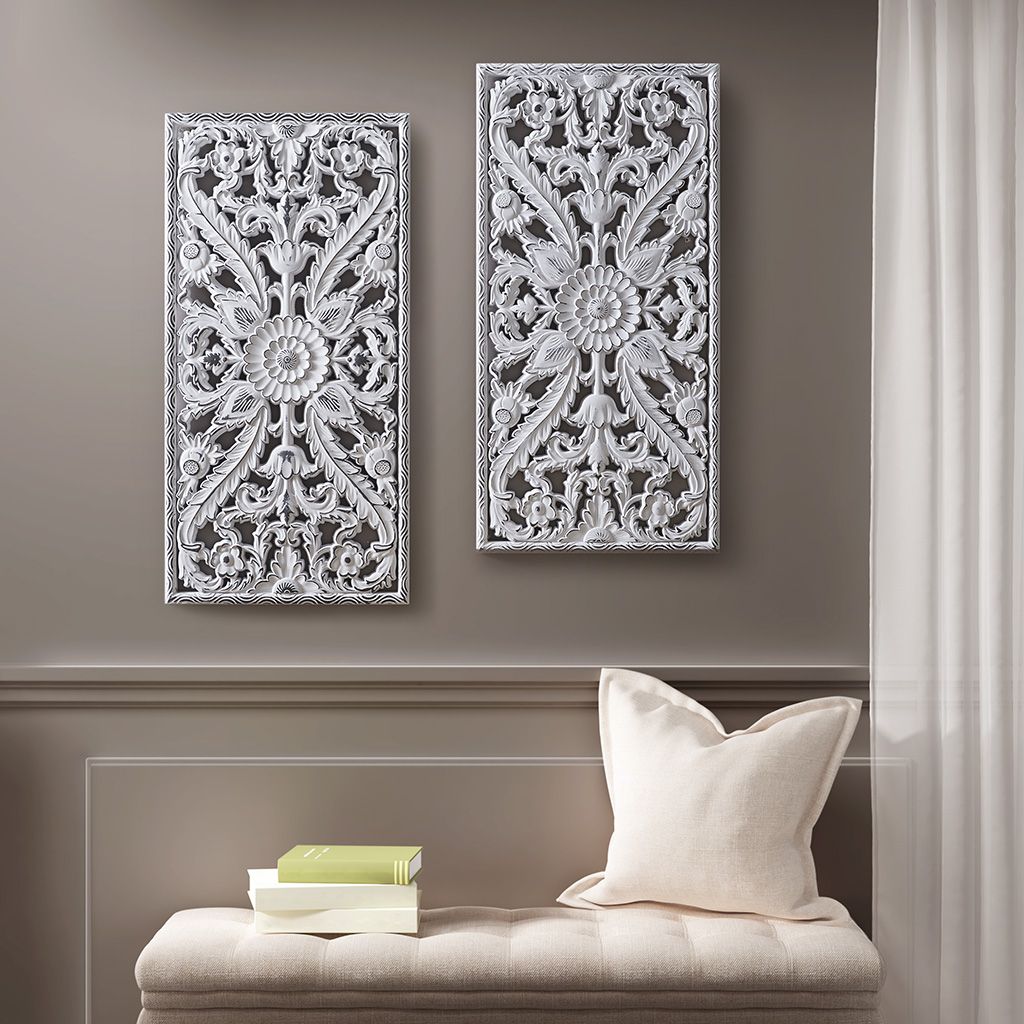 Distressed Carved Wood 2-piece Wall Decor Set - LOLA VEGAS ART