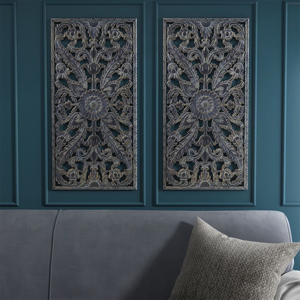 Distressed Carved Wood 2-piece Wall Decor Set