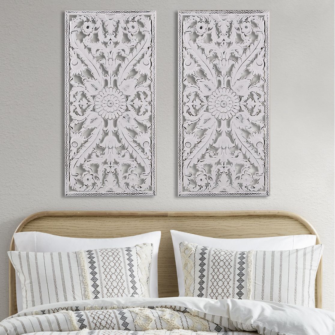 Distressed Carved Wood 2-piece Wall Decor Set - LOLA VEGAS ART