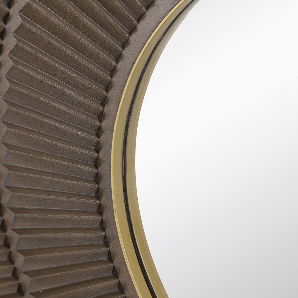 31.5x1x31.5" Round Carter Wooden Mirror with Gold Iron Frame Neutral Colorway Wall Decor for Live space, Bathroom, Entryway Wall Decor - LOLA VEGAS ART
